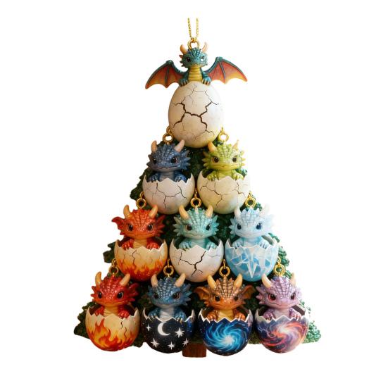 

2D Acrylic Dragon Hanging Decoration Flat Cartoon Flying Dragon Egg Christmas Tree Hanging Ornament Indoor Home Holiday Party Pendant A
