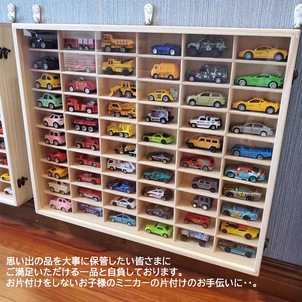 Jumei Mini Car Wooden with Clear Acrylic 5x10 Holds Up To 50 Mini Cars Case, Door, Wall-Mounted, Grids,