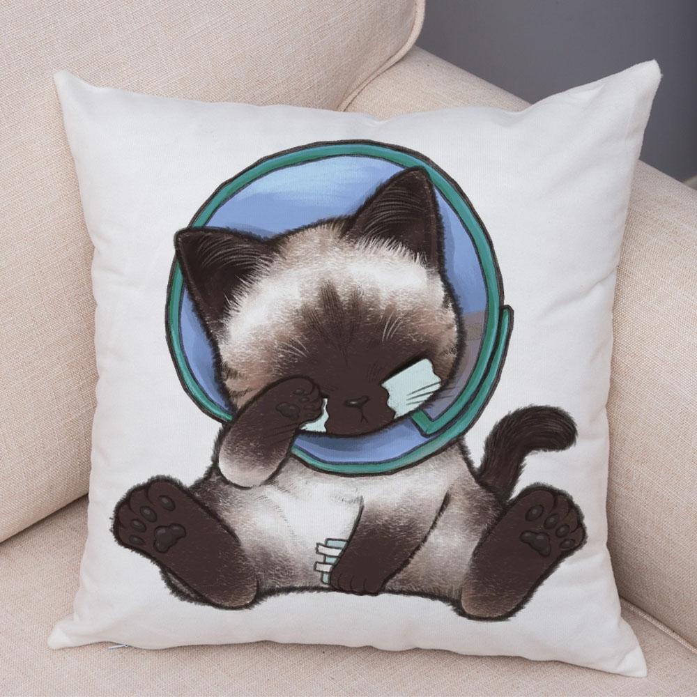 Cute Cartoon Cat Cushion Cover Decor Funny Lovely Pet Animal Print Pillowcase for Sofa Home Car Soft Plush Pillow Case xcm