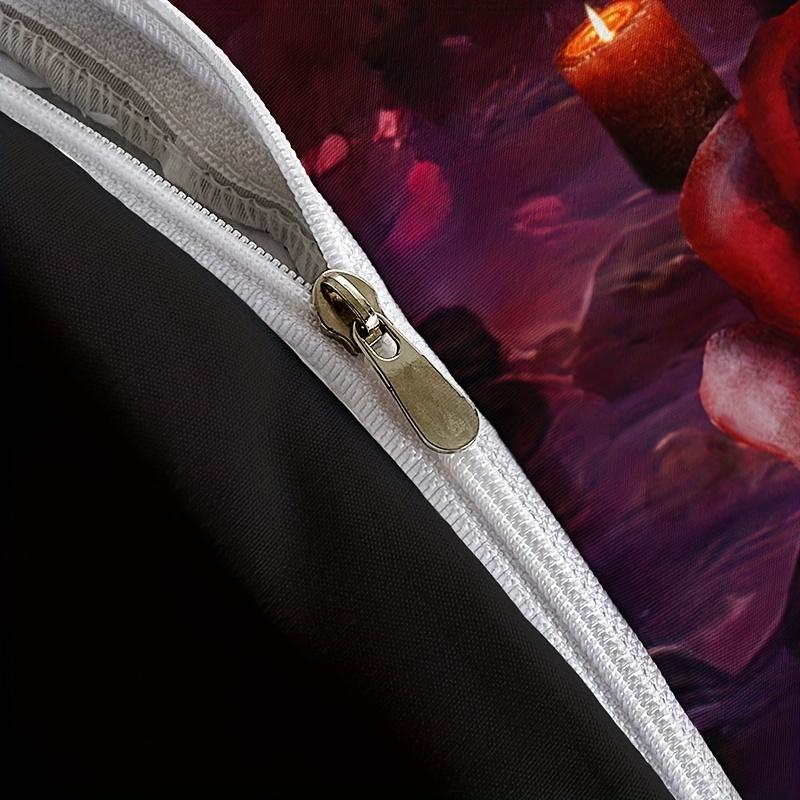 Colorful Rose Skull Flame Duvet Cover Set - Soft and Breathable Bedding for Bedroom, Guest Room, and Dorm Decor With Pillowcases