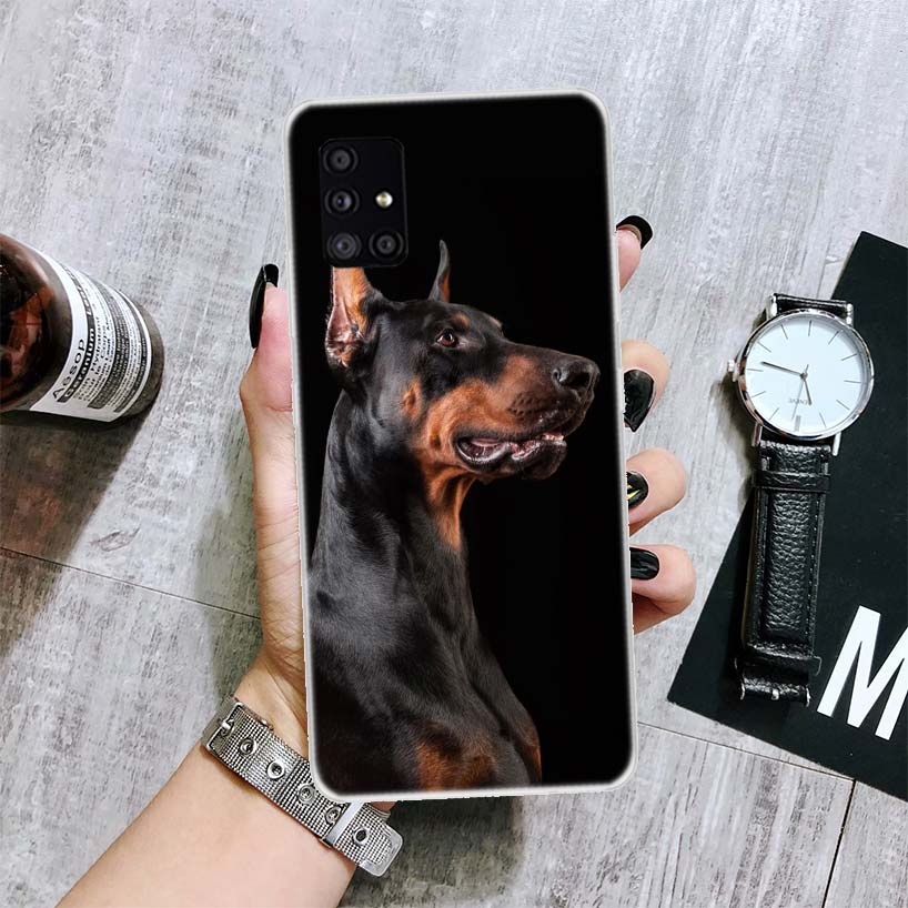 Black Dachshund Doberman Phone Case For Samsung Galaxy A52 A32 A22 A12 A02S A50S A30S A51 A31 AA71 Note 20 Ultra 10 S10 Plus Gal