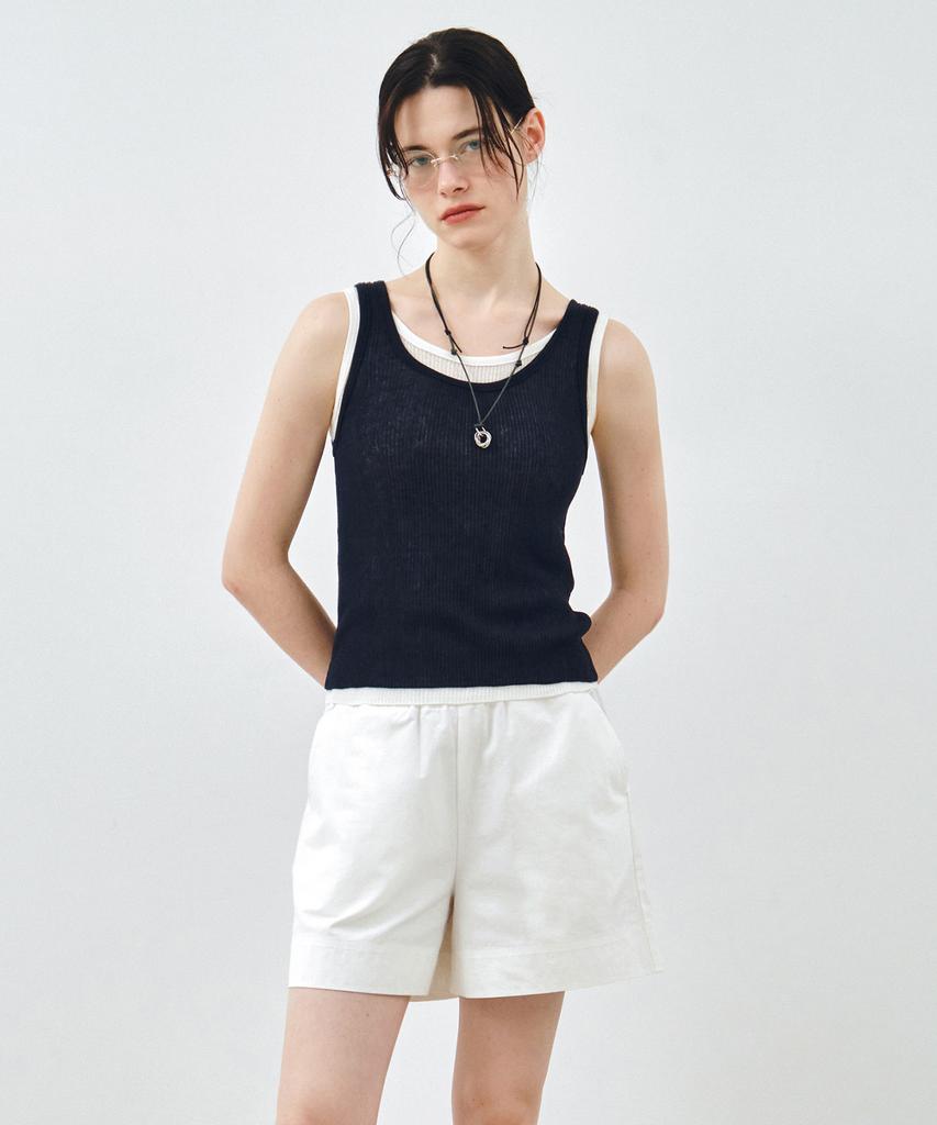 MONGDOL [Set] Layered Ribbed Knit Sleeveless Navy Mdkt117Navy