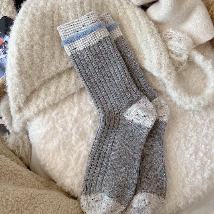 1 pár Podzim Zima Hrubé Teplé Roztomilé Dámské Ponožky Bavlna Korejská Vlna Proužek Designové Ponožky Střední Délky Kawaii Ležérní Harajuku Dámské Ponožky
