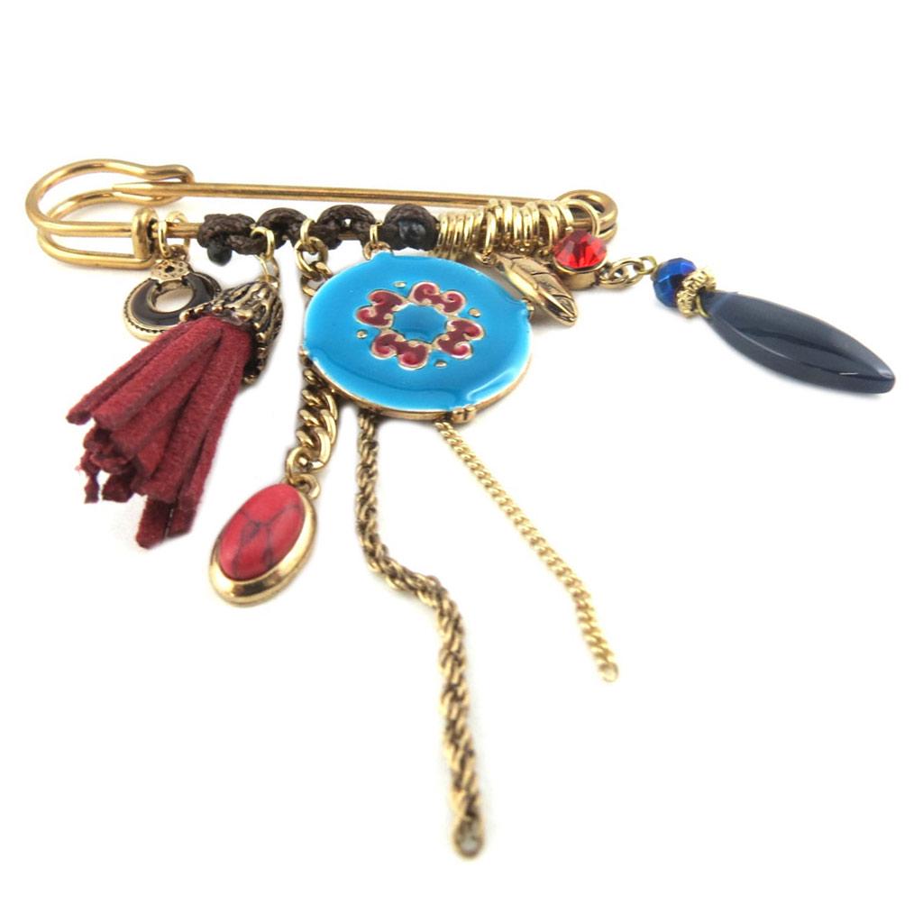 Les Trésors De Lily [P8410] - Designer Brooch 'Acapulco' Turquoise Gold - 95x75 Mm
