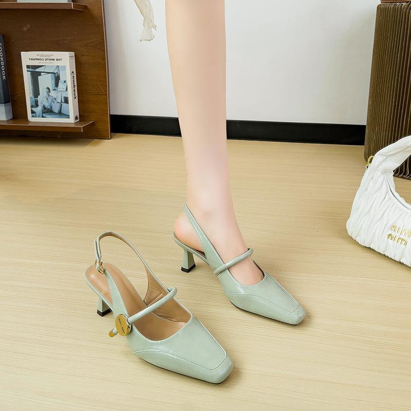 French Bag Head Sandals Women's 2025 New Summer Mary Jane Single Shoes Square Head Thick Heel Empty with High Heels