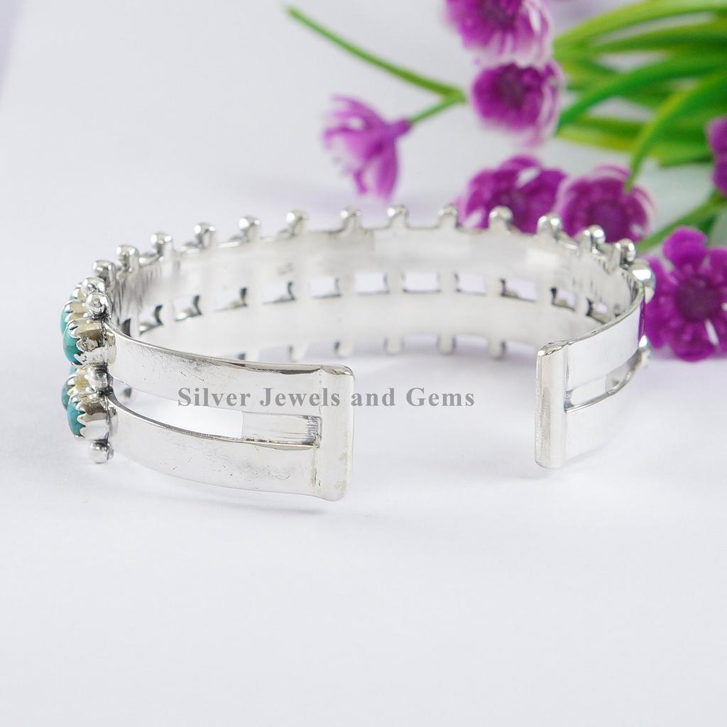 Kingman Turquoise Sterling Silver Cuff Bracelet, Two-Row Boho Bangle