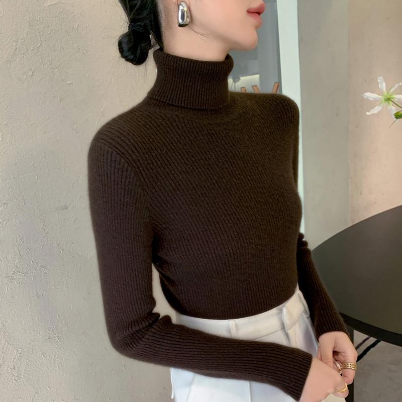 Elegant Women's High-Neck Sweater for Autumn/Winter 2026 - Slim Fit, Thick Knit, Show Thin Base Layer