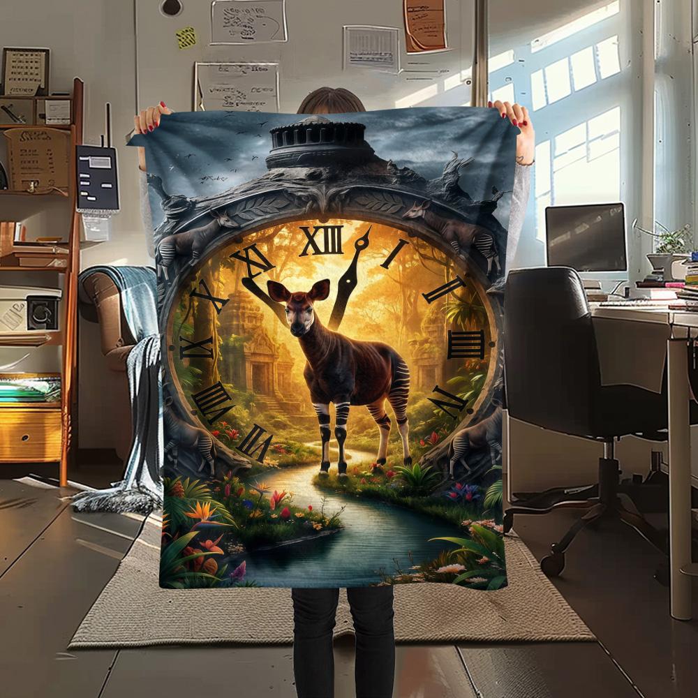 1PC Beautiful okapi  Print FlAannel Blanket, High quality Comfortable for All Seasons, Home Decor, Warmth and Comfort