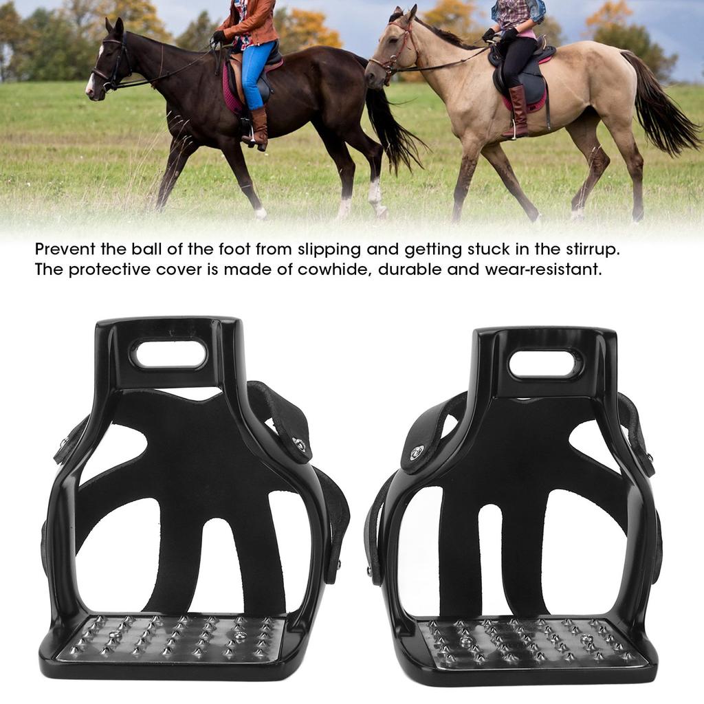 Horse Riding Stirrups Anti Slip Aluminum Horse Saddle with Cowhide Protective Cover for Horse Riders