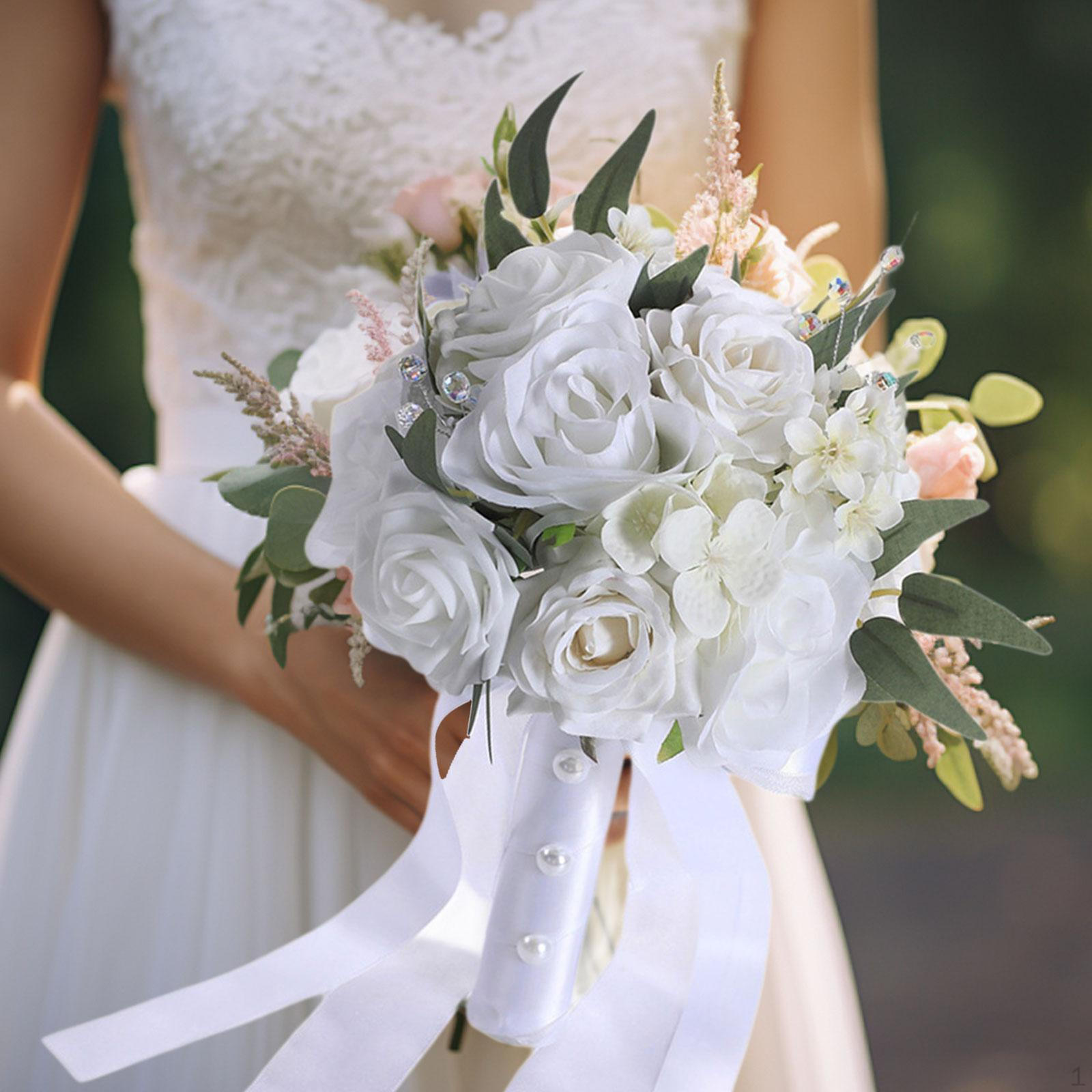 

Bridal Bouquet Artificial Rose Flowers Centerpieces Ornament Tossing Bridesmaid Flower for білий