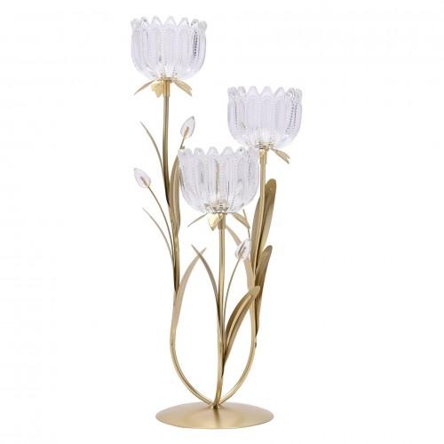 Hestia 3 Stem Candle Holder With Clear Glass On Gold Base