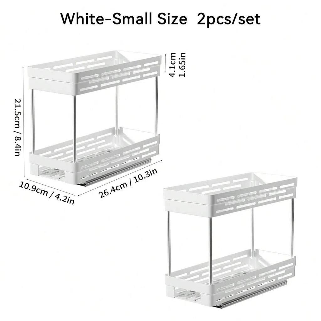 2 Tier Pull Out Plastic Storage Rack Large Capacity Kitchen Cabinet Storage Organizer Drawer Spice Jar Storage Shelves