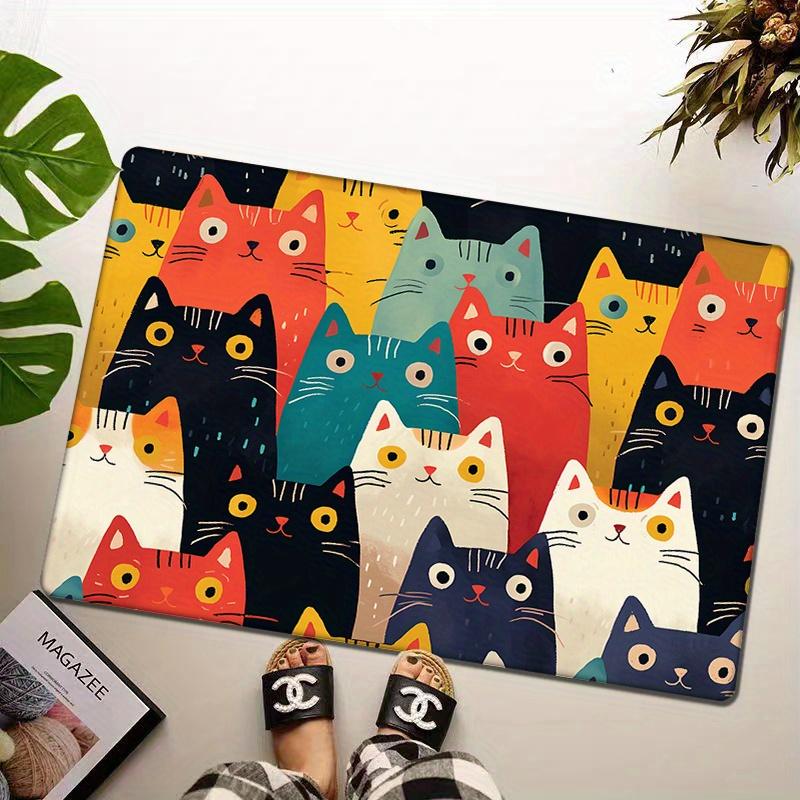 VIKAMA Colorful Cat Cartoon Carpet Welcome Mat Waterproof Floor MatRug For Bedroom Carpet For Live Room Bathroom Carpet Home