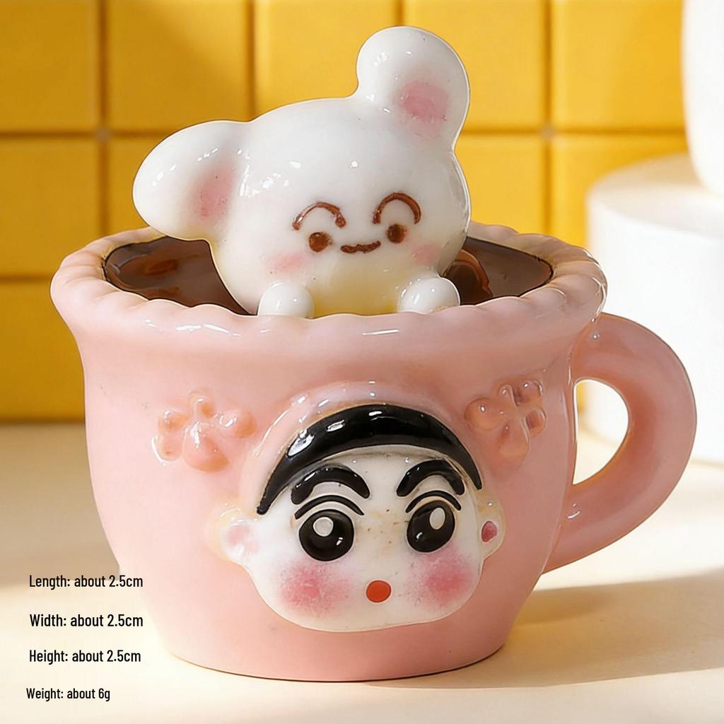 Shin-chan Cute Pet Tea Cup Ornament: Cartoon Cat & Dog Resin Figurines