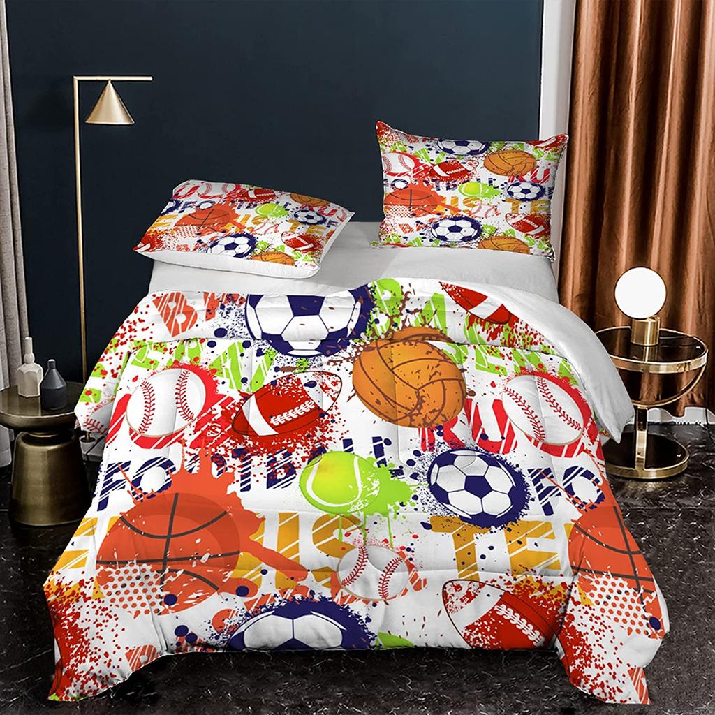 Lenjerie de pat de familie Deluxe Pat de o persoană Pat dublu Față de pernă imprimată fotbal 3D și husă de pilota 2/3 seturi Lenjerie de pat de familie pentru dormitor