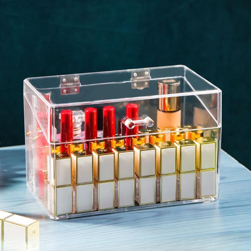 Transparent Cover Cosmetic Lipstick Storage Box Dustproof Desktop Multi-grid Makeup Organizer Plastic Material Lipstick Rack