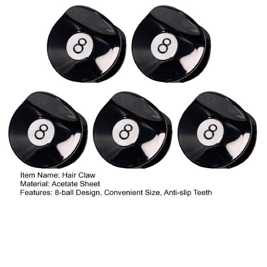 1/2/3/4/5Pcs Hair Claw Black 8 Ball Golf Club Hair Clip Women Updo Ponytail Holder
