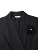 Women's Plus Size Waist-Cinched Black Suit Set with Ruffle Sleeves and 3D Flower Blazer