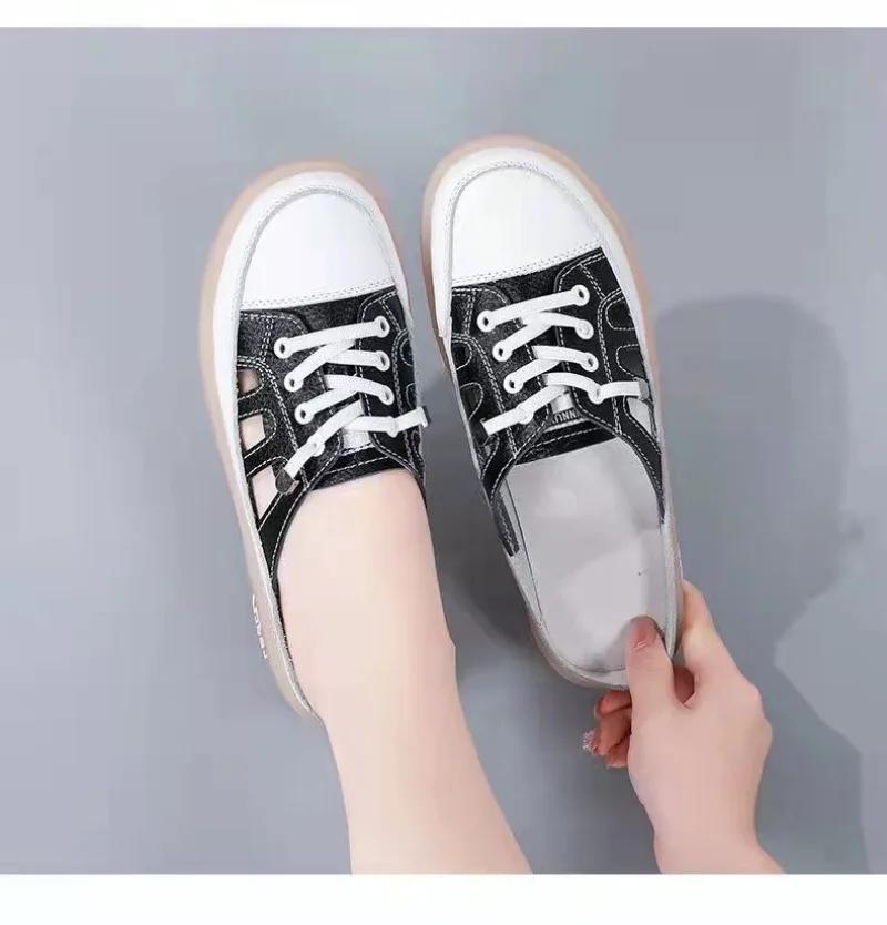 New Women's Shoes Soft Breathable Sandals Hollow White Women Casual Flat Outdoor Light Plus Size Half Slippers Women Sneakers