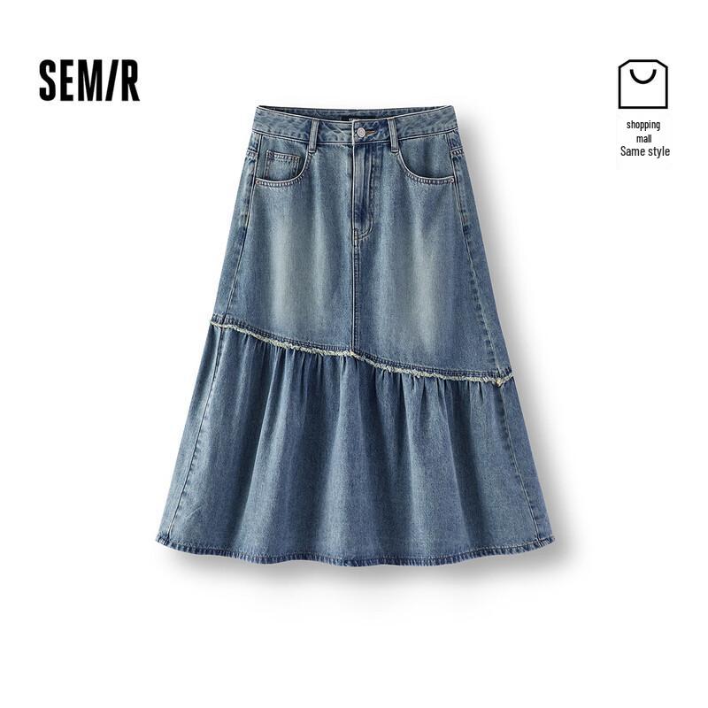 Semir Women s A-Line Raw Edge Denim Midi Skirt M