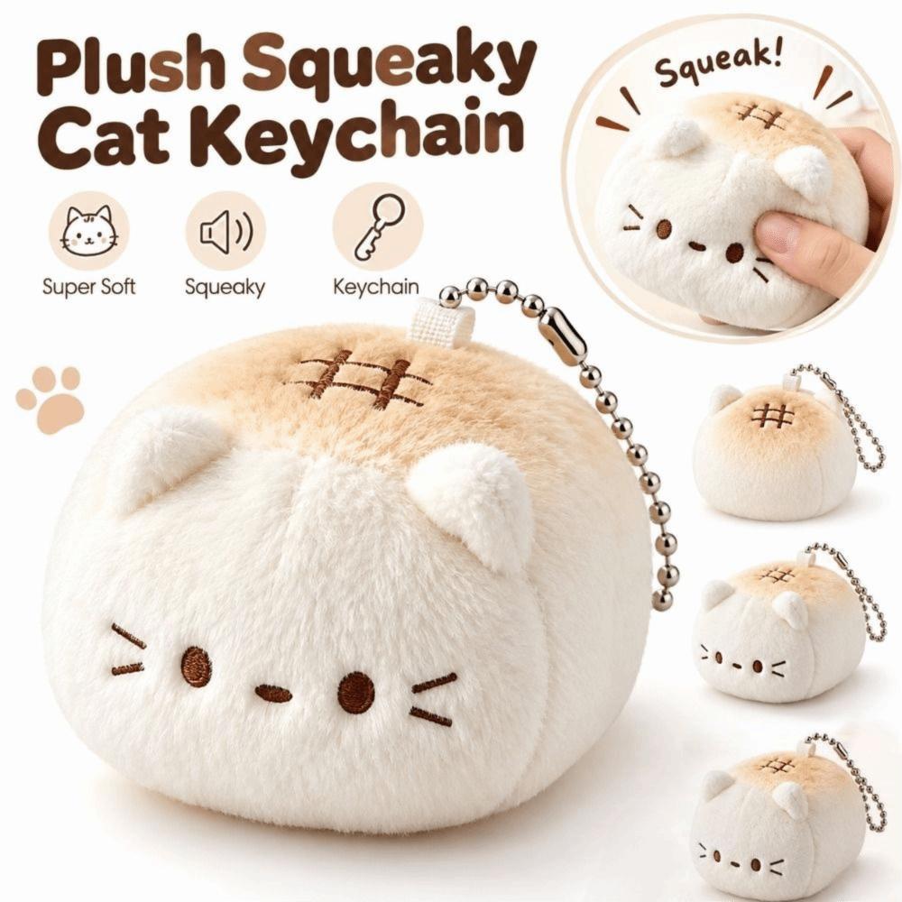 Soft Fluffy Cat Plush Keychain Squeaky Sound Fluffy Cat Bag Charm Birthday Gift