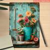 2D Flat, 2D Flat Flower Pots Vintage Metal Tin Sign, Gym Cafe Garage Tin Painting, Restaurant Home Bedroom Forest Garden Wall In