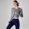 Women's Seamless Waist-Cinched Round Neck Long Sleeve Yoga Top: Breathable, High Elasticity, Shaping, Fitness Base Layer.