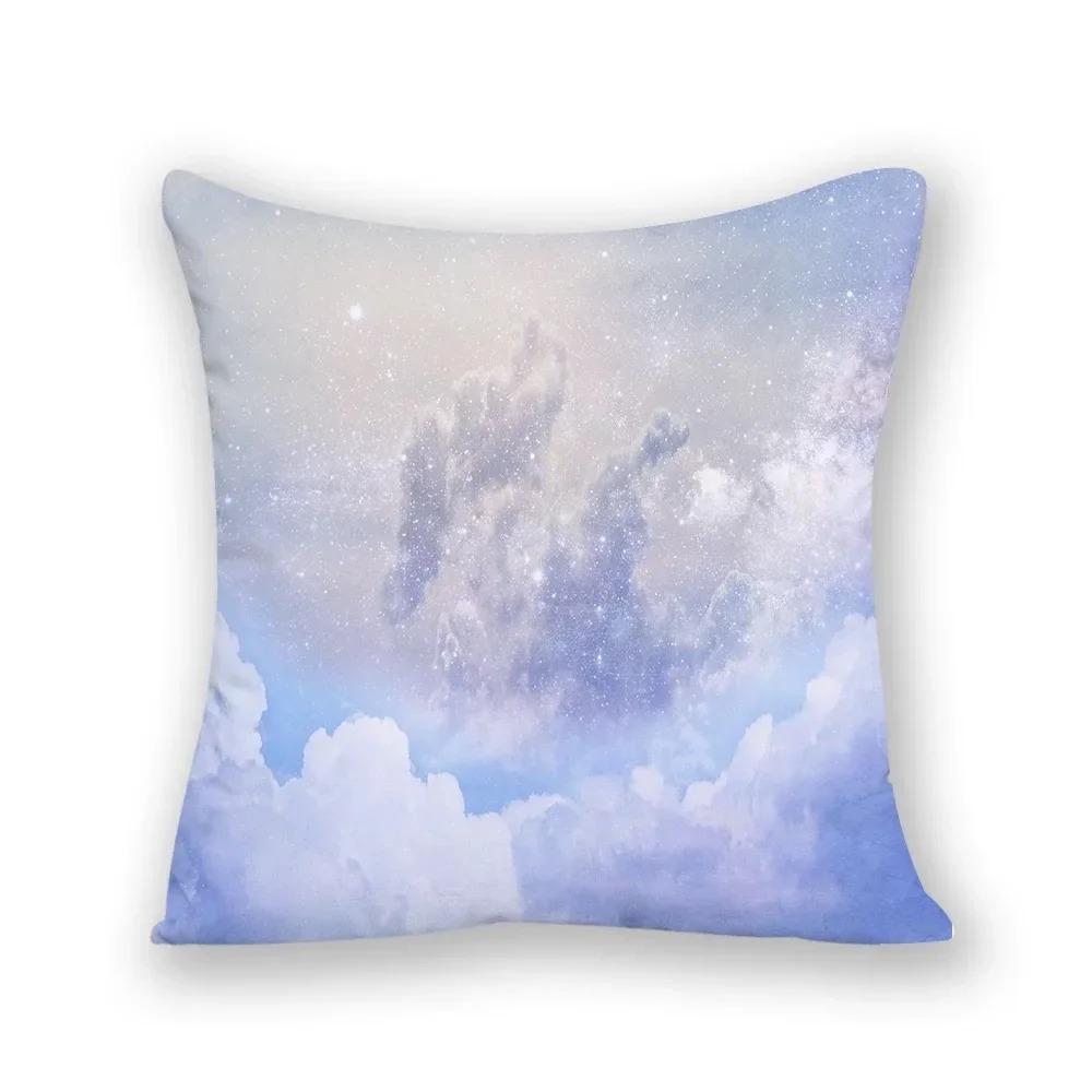 Cartoon Night Scene Sky Grass Print Pillowcase Landscape Home Decor Square Abstract Cushion Cover
