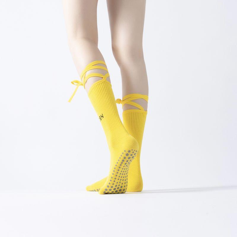 

Axin YOLO Is Awesome! Super Beautiful Lace-up Yoga Socks Slim Looking All Year Round Easiest for Match Sports Fitness Pilates Socks [A pair of] bright yellow