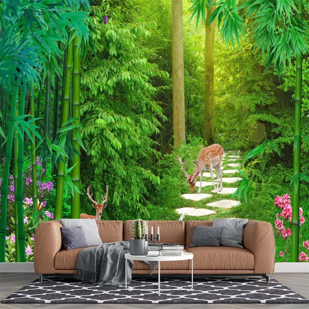 Natural Scenery Forest Wall Murals Deer Bamboo Forest Landscape Wallpaper 200 cm(W) x 140 cm(H)