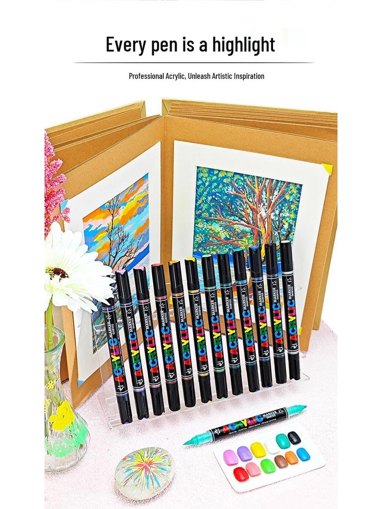 Breite Kollektion 8102 Acryl Doppelspitz-Marker-Set - 168 Farben für DIY-Kunst, Malerei und Graffiti, Stapelbare Pinselstifte