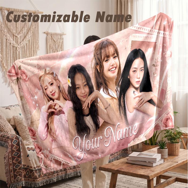 Custom Name Flannel Blanket,BLACKPINK Lightweight Warm Bed Blanket For Couch & Holiday Gift