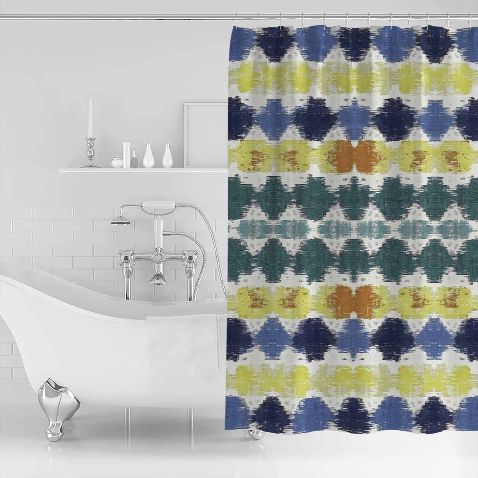 

Modernism Traditional Color Block Bathroom Shower Curtain Artistic Colorful Bath Rug Decoration for Home Decor 122x183cm