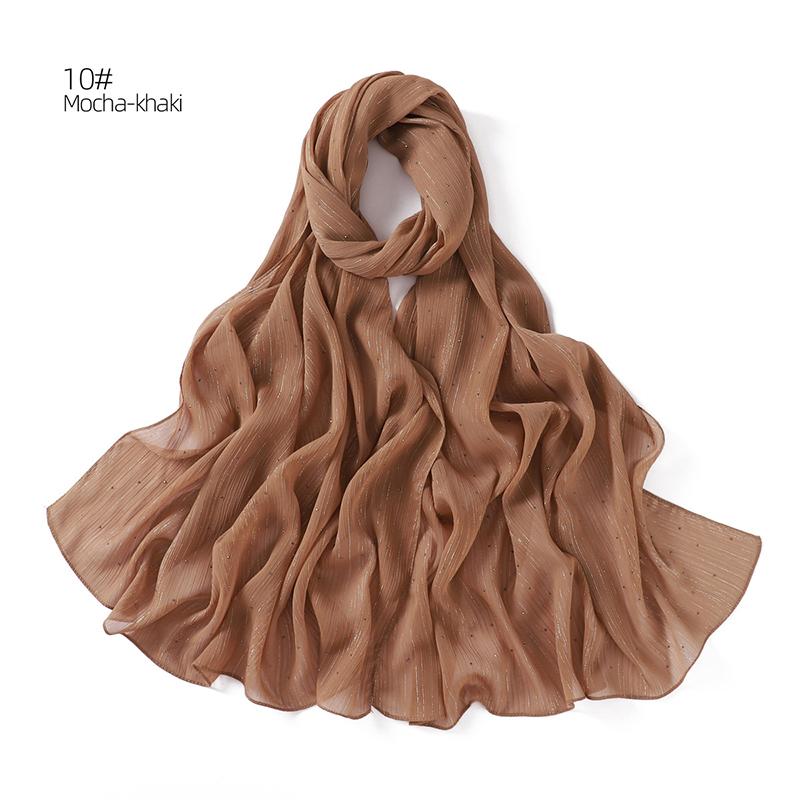 Spring Plain Wrinkle Rhinestone Shiny Shimmer Shawls Scarf for Women Ramadan High Quality Wrap Beach Stole Bufandas Muslim Hijab