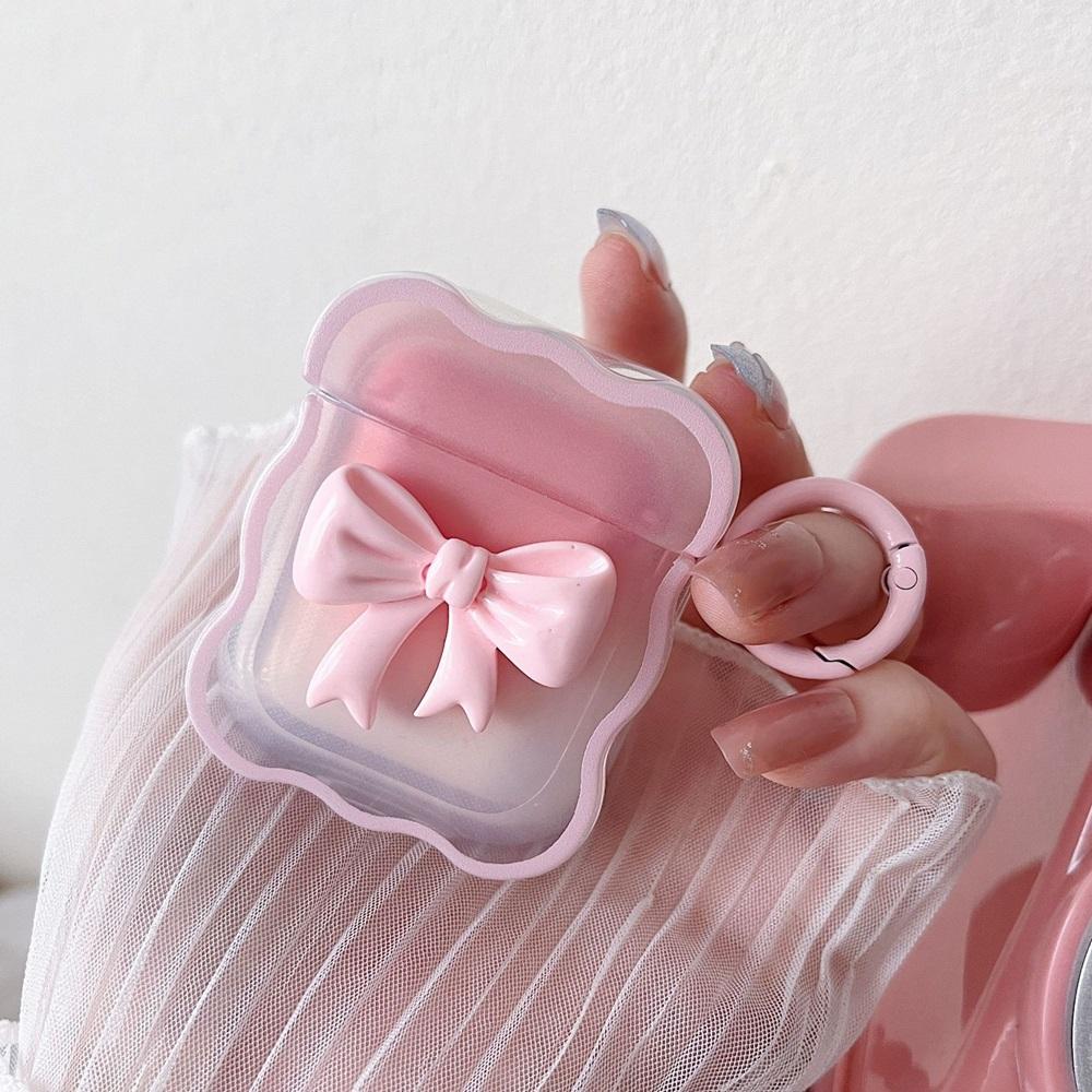 3D Bow Wave Earphone Case for AirPods 1 2 Case Pink Floral Girls Cover for AirPods Pro 3 2 Wireless Box With Keychain