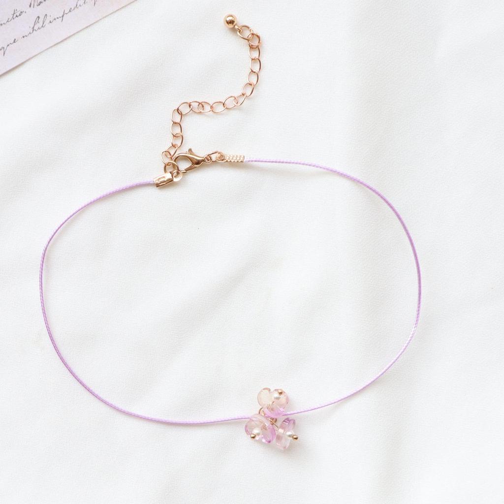 Purple Floral Ribbon Bow Pendant Necklace - Fairy Style Choker for Women