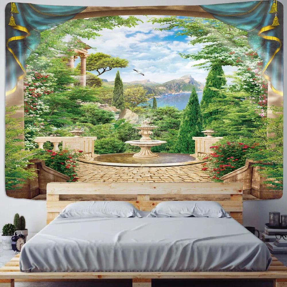 Arched Flower Path Garden Tapestry Indian Mandala Tapestry Wall Hanging Tapestries Boho Bedroom Wall Rug Couch Blanket 9 Size