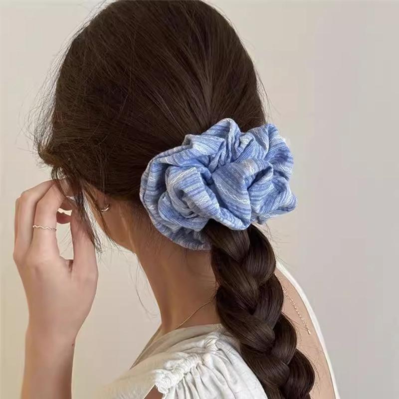 Women Korean Stripe Rubber Band Scrunchies Elegant Simple Elastic Hair Rings Ponytail Tie Sweet Hair Ornament Accessories Headband