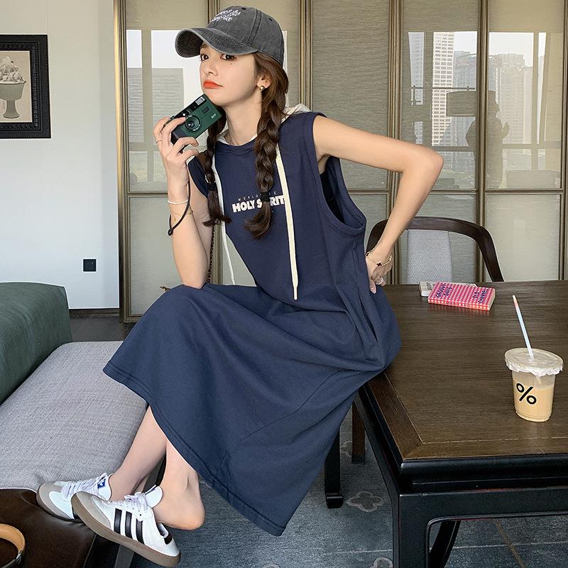 

Летнее платье-двойка в корейском стиле темно-синего цвета 2024 года — повседневное и универсальное для женщин Medium темно-синий