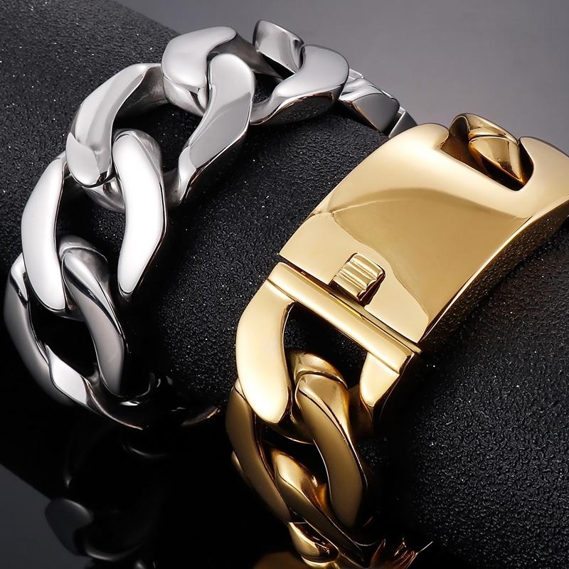 Klobiges 31-mm-Miami-Kettenarmband für Männer in Goldfarbe, schweres Edelstahl-Herrenarmband, Geburtstagsgeschenk für Vater, Ehemann, Jungen