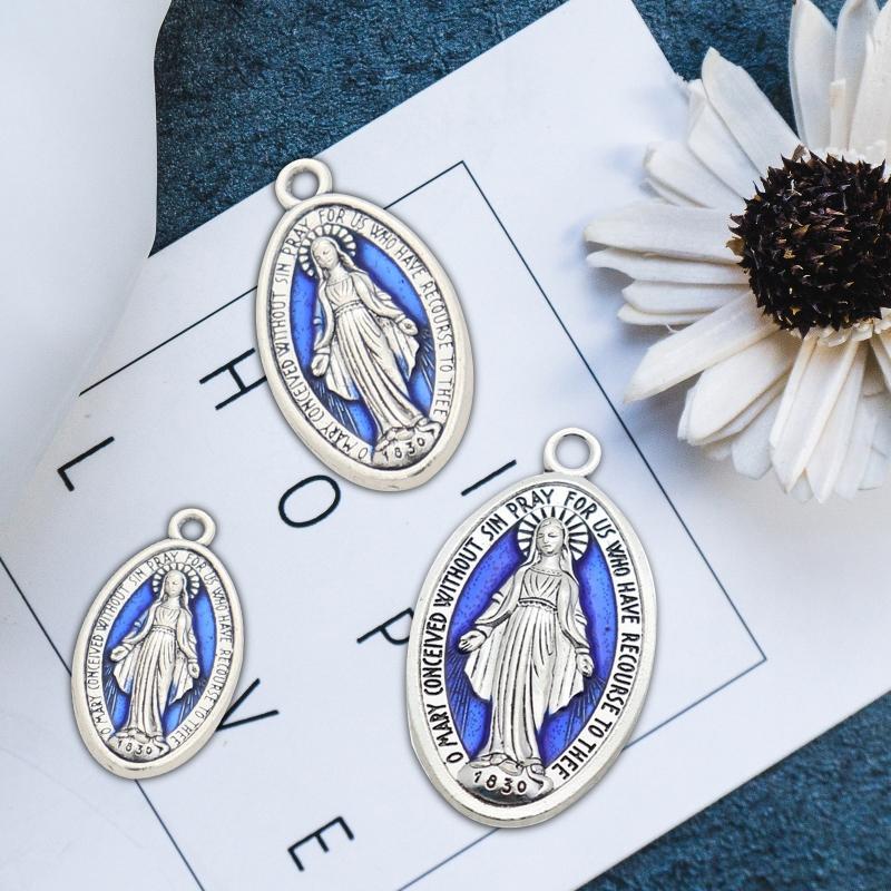 10 Pieces Retro Blessed Virgin Pendant Oval  Medal Charm Pendant for Chain Necklace or Rosary Catholic Jewelry
