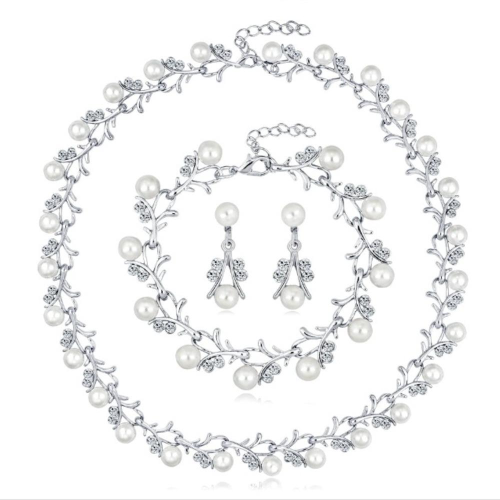 4Pcs Zinc Zinc Alloy Pearl Jewelry Set Bohemian Style Women Jewelry Suit Necklace Earrings Bracelet Set Women