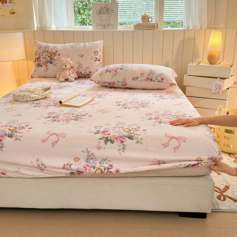 New Winter Milk Velvet Fitted Sheet, Single Piece, Fully Wrapped, Non-slip, Non-shifting Fitted Sheet, Washable and Machine Washable