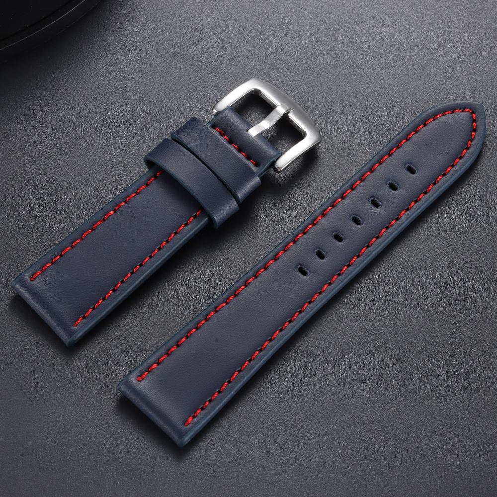 18mm 20mm 22mm 24mm Stitching Sports Watch Band Brown Genuine Leather Watch Strap Men's Steel Clasp Bracelet Universal Wristband