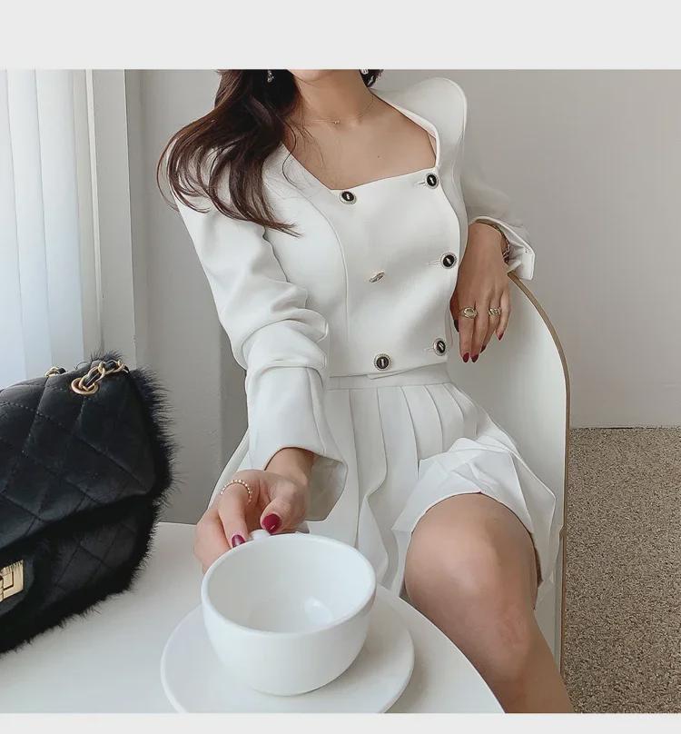 2023 Autumn Korean Style Women's Fashion: Double-Breasted Jacket and Pleated Skirt Two-Piece Suit