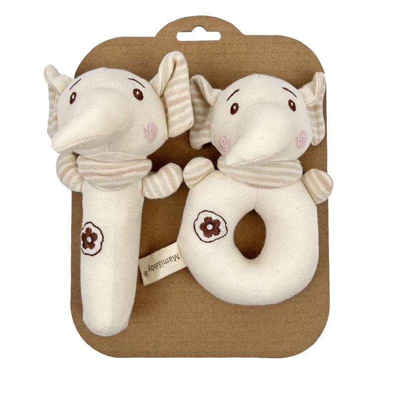 Mamibeby Organic Cotton Baby Toy Set: Cute Animal Hand Rattle & Squeaky Stick