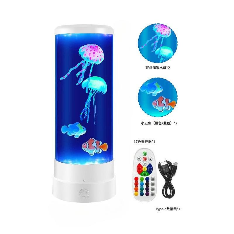 1Pc Atmosphere of The Bedroom Colorful Lights Jellyfish Fish LED Small Night Light Home Decoration Portable Remote Control Desk Lamp