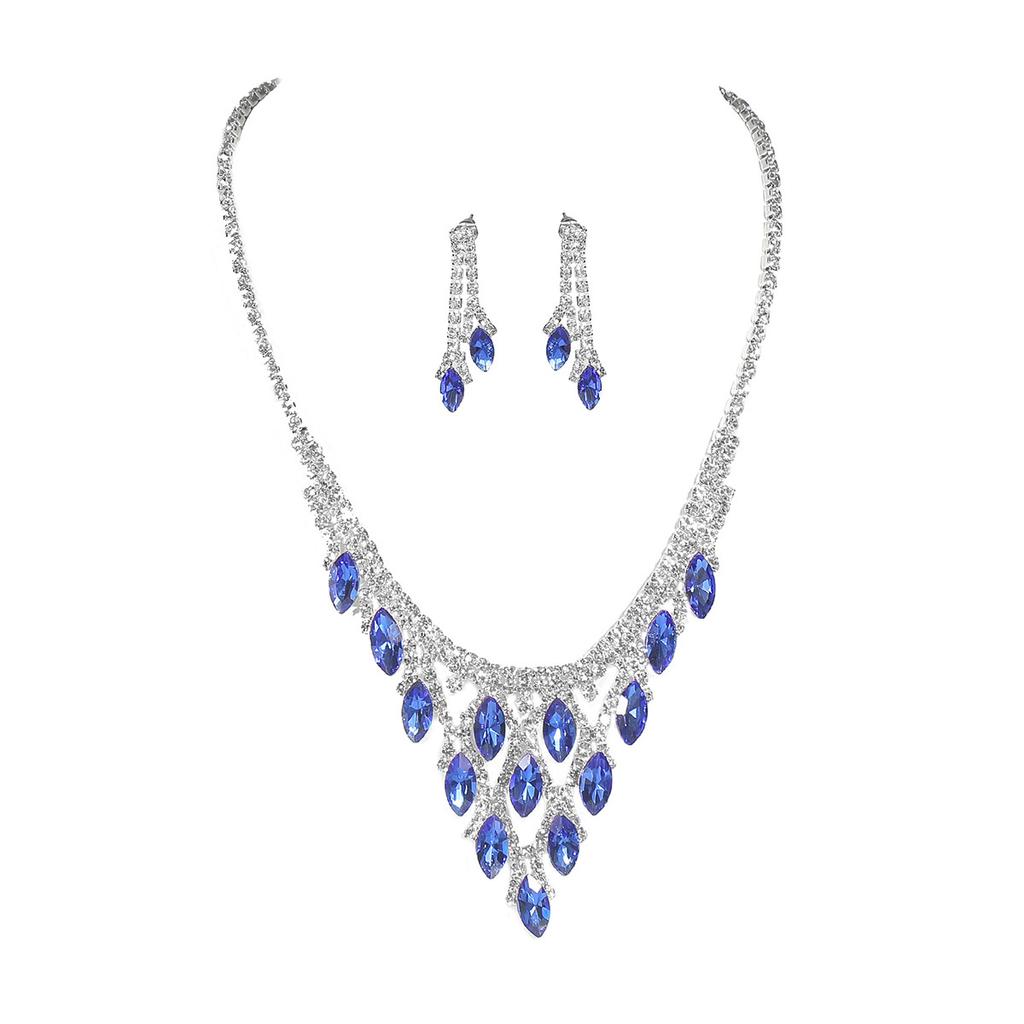 Premium Sapphire Necklace Earrings Two-piece Set Temperament Necklace Earrings