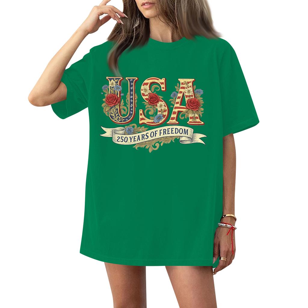 Damen Rundhals Bedrucktes Kurzarm T-Shirt Top