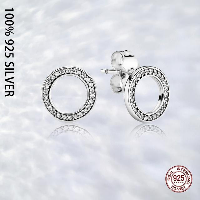 Boucles d'oreilles puces cercle étincelantes en argent véritable original pour femmes mode luxe bijoux de fête de mariage